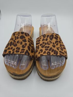 Women’s Yokono Calf Hair Leopard Slide Low Platform Sandals Sz 9 Vacation Casual